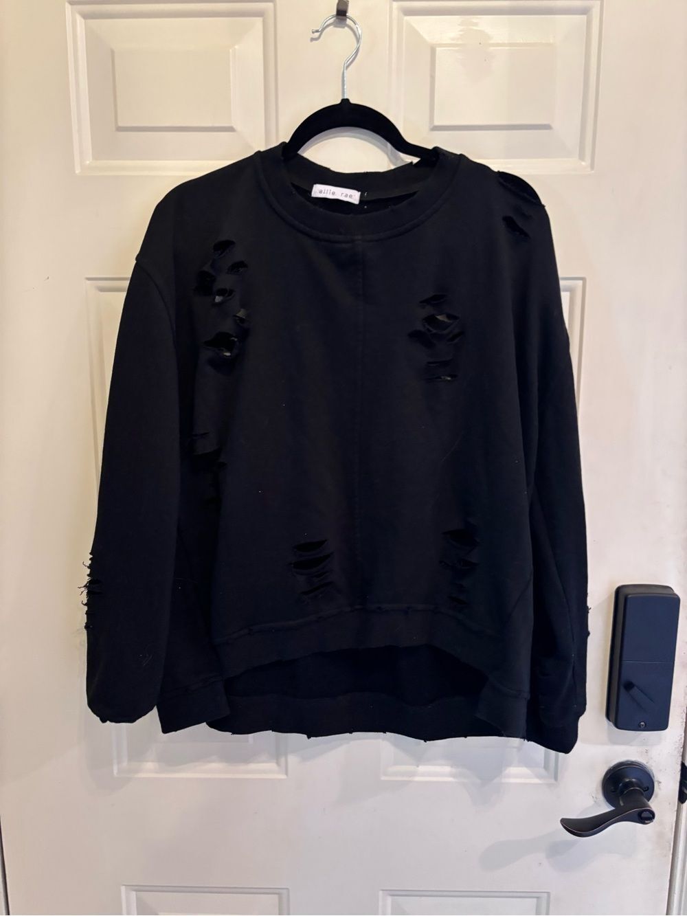 Women's Black Distressed Crewneck Sweatshirt - Picture 7 of 7